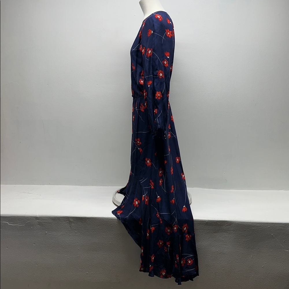 Parker Verity Maxi Dress Silk Button Front High Low Hem Floral Navy Blue Medium - Picture 4 of 12